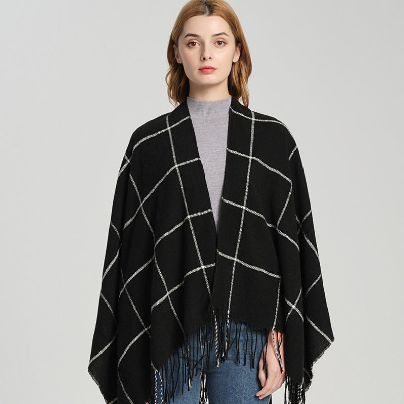 Oversized Plaid Blanket Scarf Soft Tassel Wrap Women Muffler Hijab