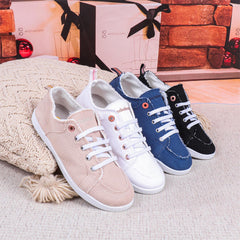 Casual Raw Trim Lace up Women's Canvas Shoes Comfort Sneakers