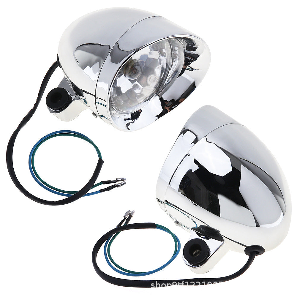 2pcs Motorcycle Headlight Bulbs Retro Bullet Type Small Fog Light Lamp Spotlight