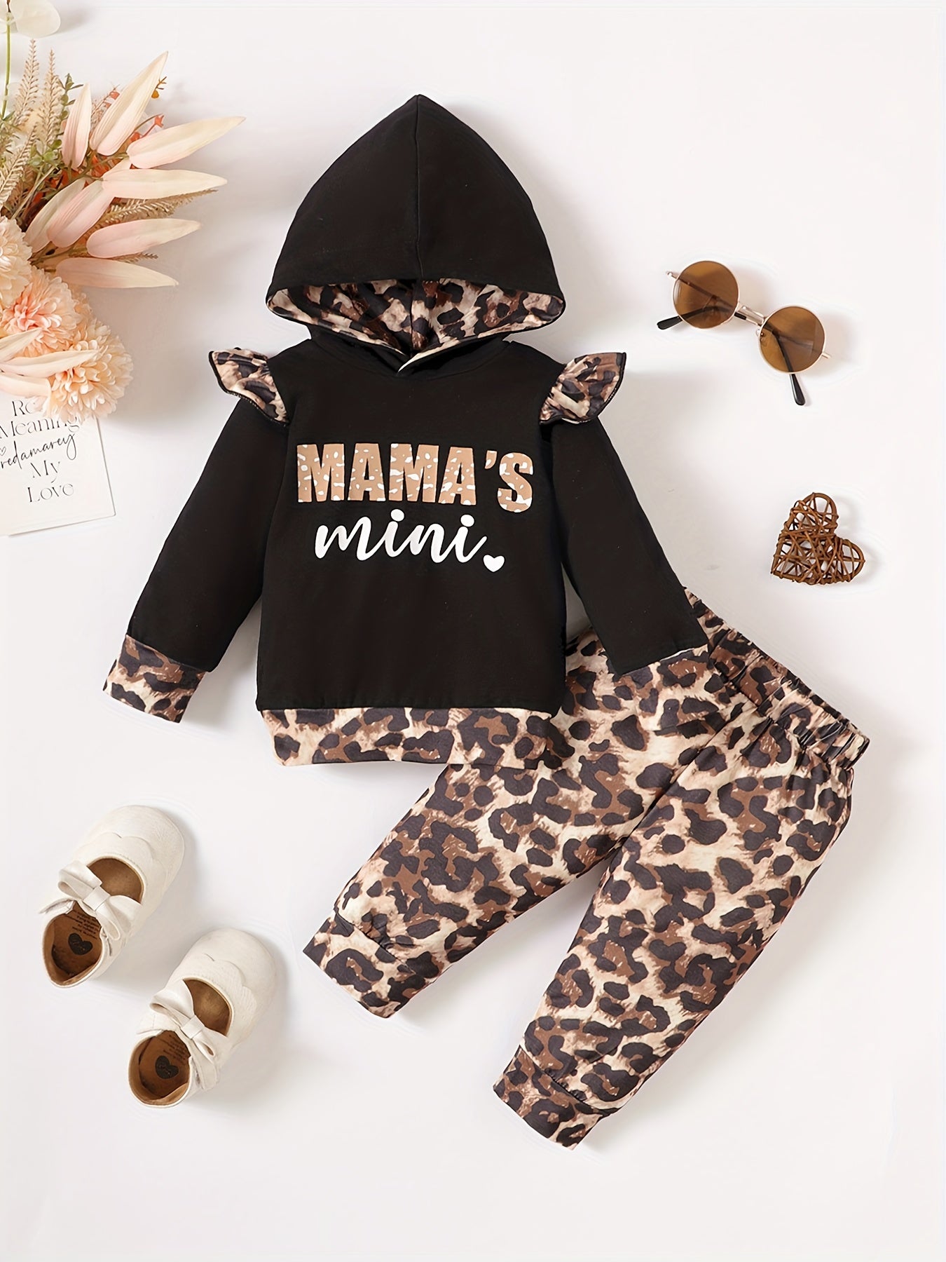 Leopard Pattern Baby Girls Hoodie and Pants Set for Winter