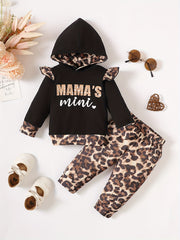 Leopard Pattern Baby Girls Hoodie and Pants Set for Winter
