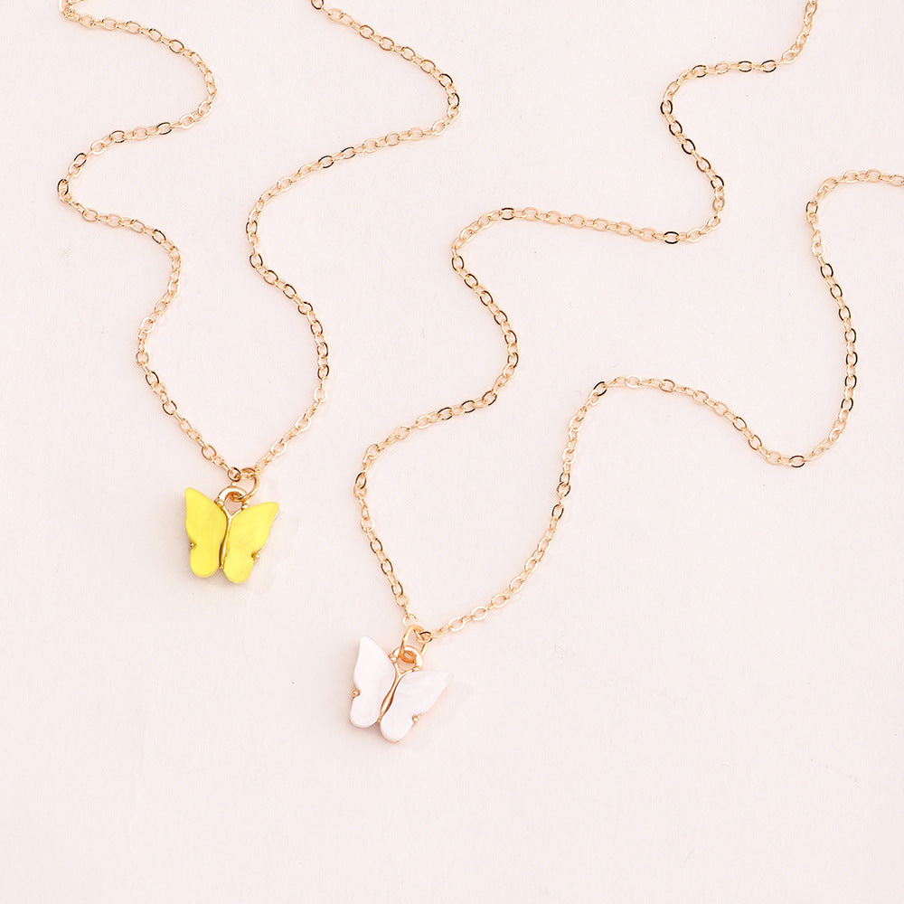 Girls Butterfly Pendant Chain Necklace 2pcs