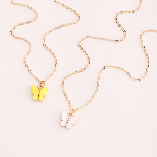 Girls Butterfly Pendant Chain Necklace 2pcs