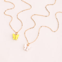 Girls Butterfly Pendant Chain Necklace 2pcs