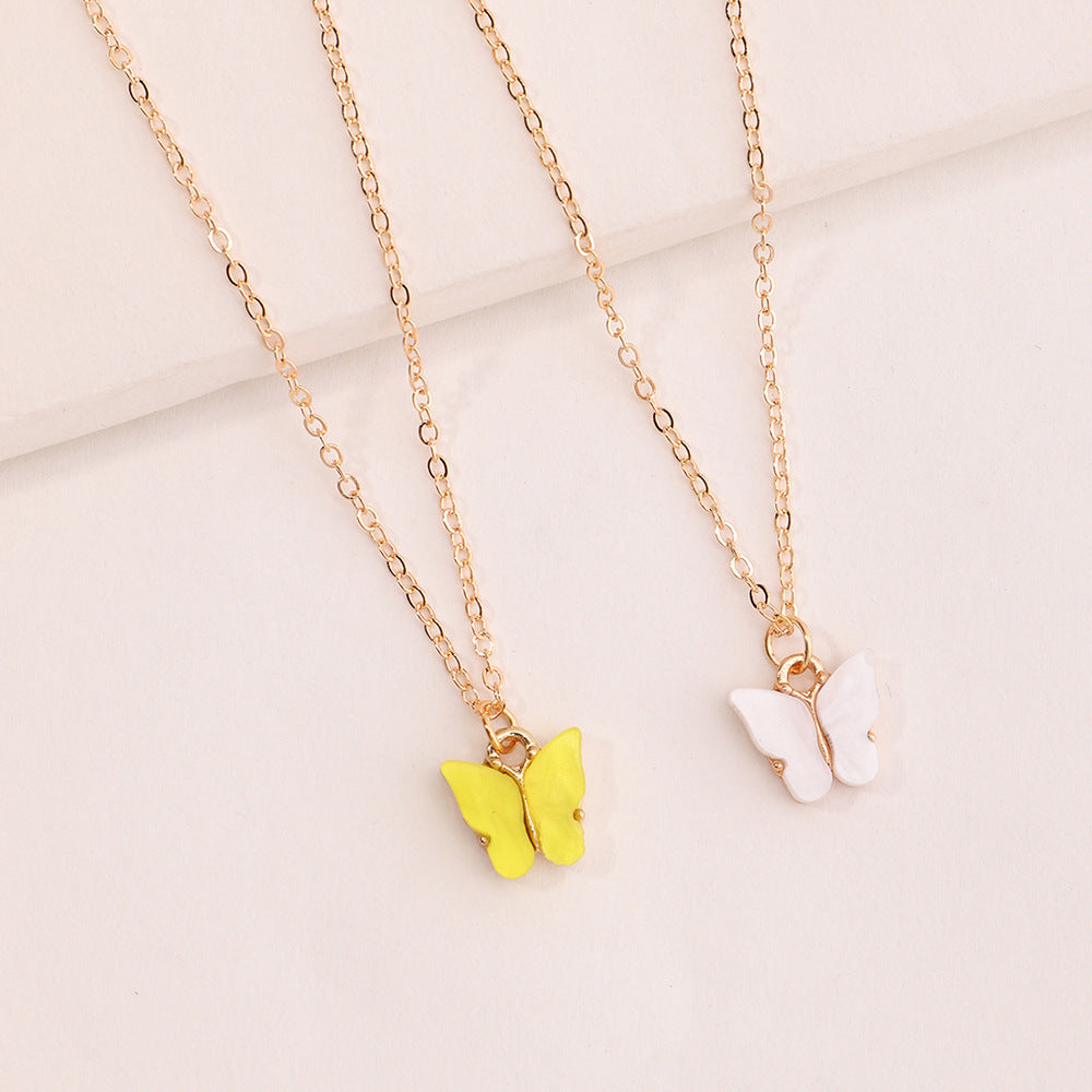 Girls Butterfly Pendant Chain Necklace 2pcs