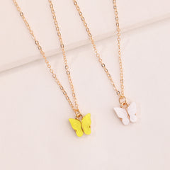 Girls Butterfly Pendant Chain Necklace 2pcs