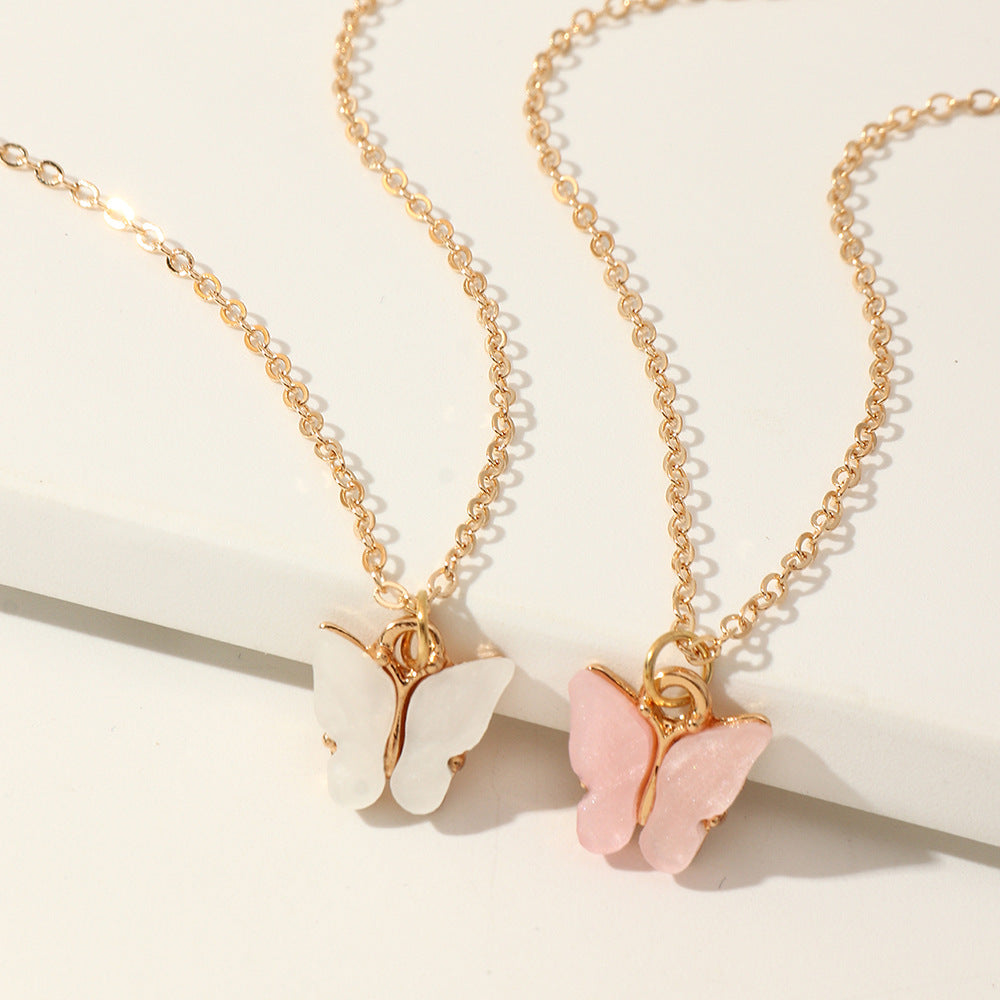 Girls Butterfly Pendant Chain Necklace 2pcs