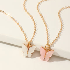 Girls Butterfly Pendant Chain Necklace 2pcs
