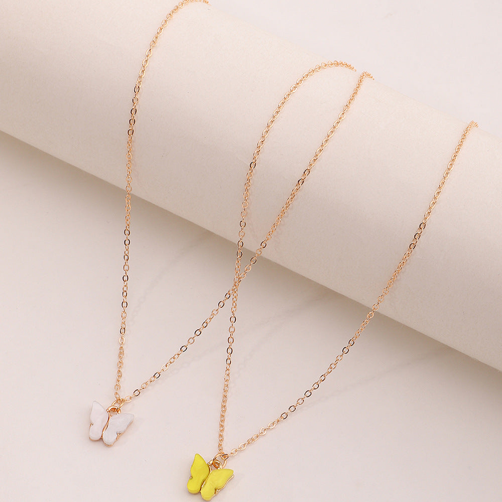Girls Butterfly Pendant Chain Necklace 2pcs
