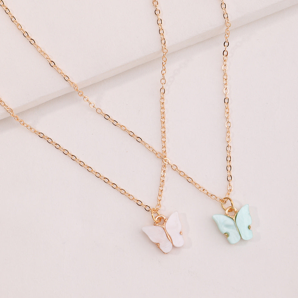 Girls Butterfly Pendant Chain Necklace 2pcs