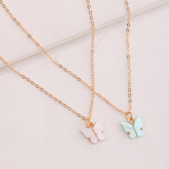 Girls Butterfly Pendant Chain Necklace 2pcs