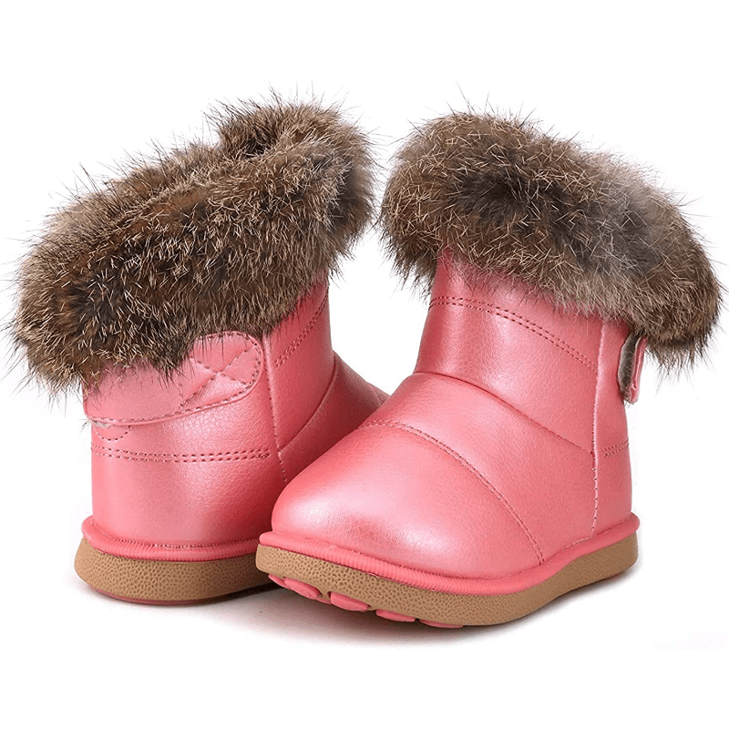 Little Unisex Winter Pink Snow Boots Warm Flat Plush Shoes Girls Boys Waterproof