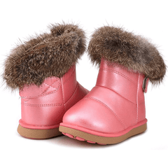 Little Unisex Winter Pink Snow Boots Warm Flat Plush Shoes Girls Boys Waterproof