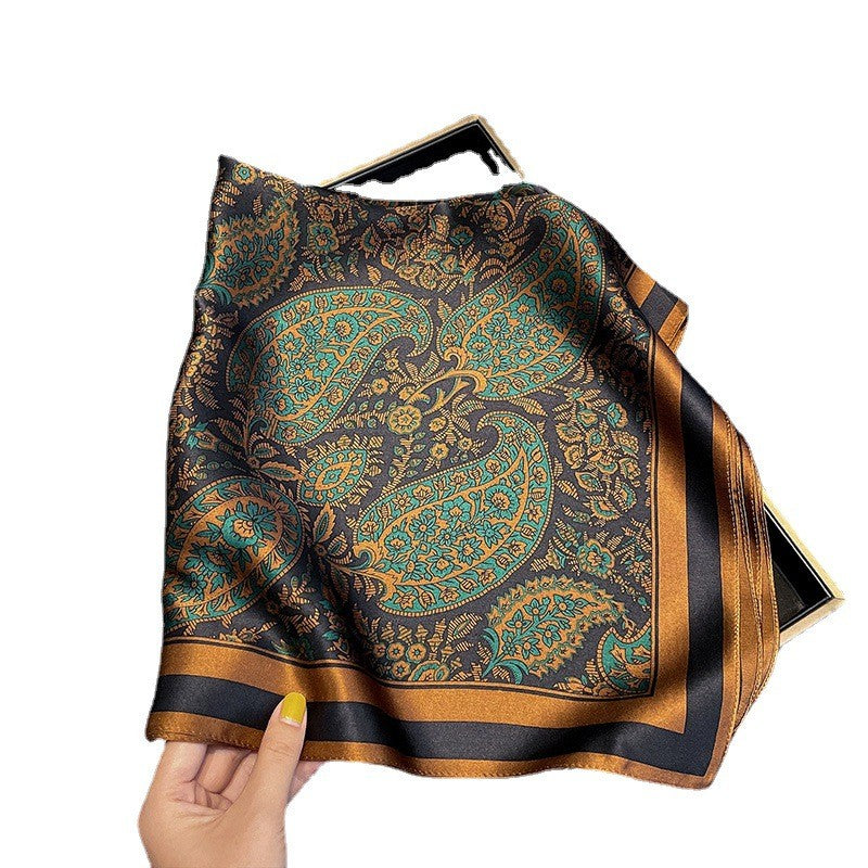 Silk Printed Square Scarf Women's Head Scarf Multifunctional Accessory