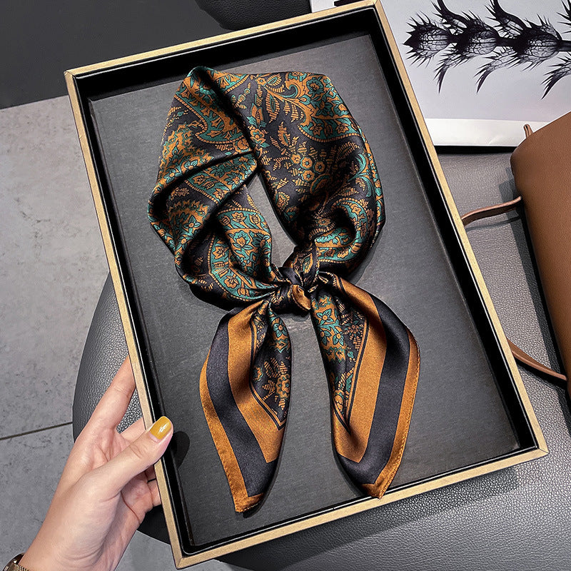 Silk Printed Square Scarf Women's Head Scarf Multifunctional Accessory