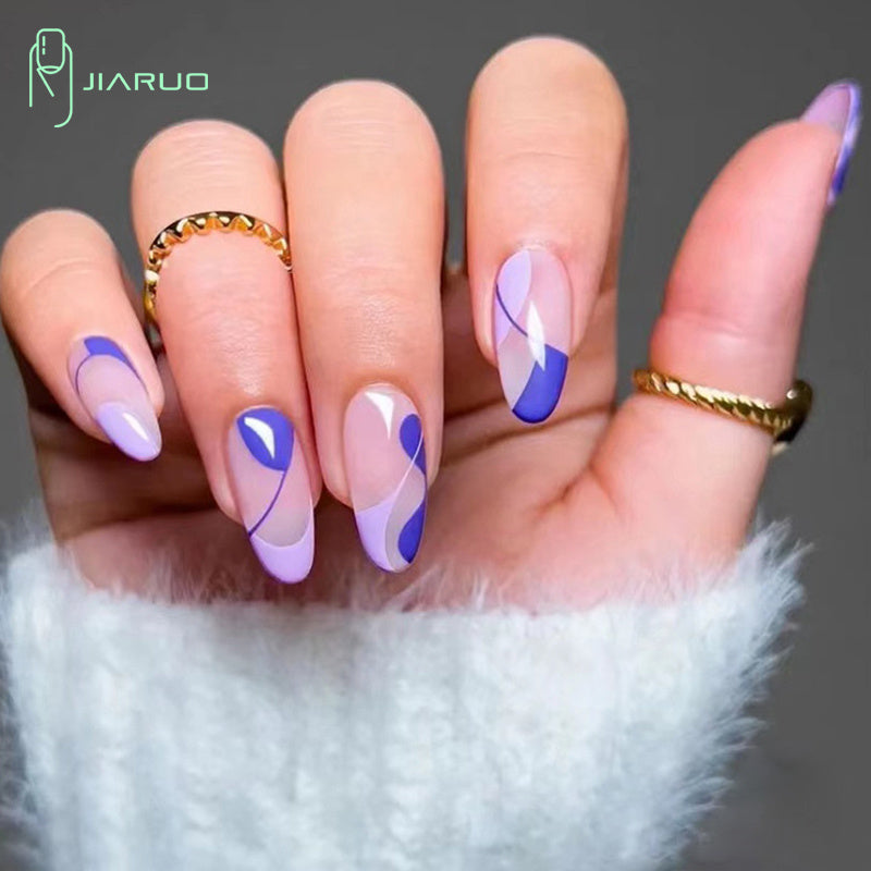 24PCS BOX Water Droplets Press On False Nail Art Y2k French Tip Nail