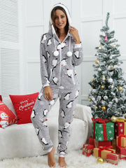 Winter Flannel Hooded Pajama Jumpsuit for Women