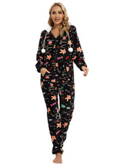 Winter Flannel Hooded Pajama Jumpsuit for Women