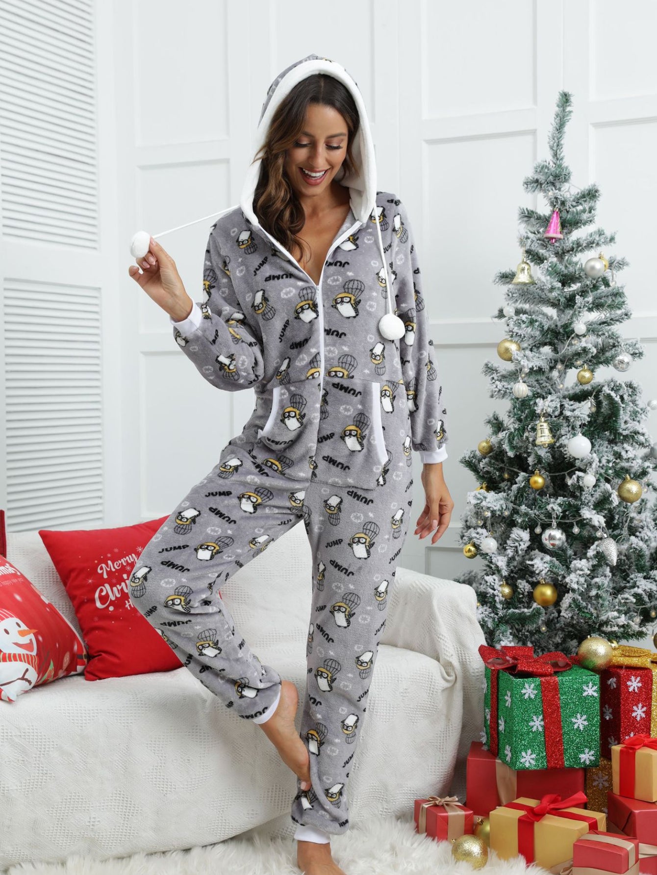 Winter Flannel Hooded Pajama Jumpsuit for Women