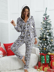 Winter Flannel Hooded Pajama Jumpsuit for Women