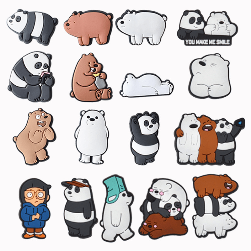17pcs Panda Pattern Shoe Charms For Clogs Jigs Bubble Slides Sandals
