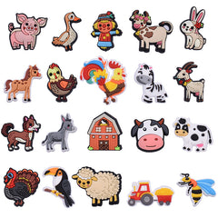 20pcs Farm Animal Shoes Charms for Clogs Jigs Bubble Slides Sandals PVC Shoe Dec