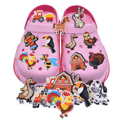 20pcs Farm Animal Shoes Charms for Clogs Jigs Bubble Slides Sandals PVC Shoe Dec