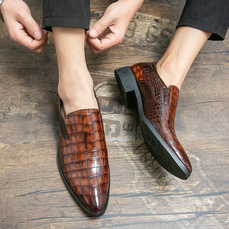 Men's Crocodile Print Pointed Toe Slip-On Formal Dress Shoes