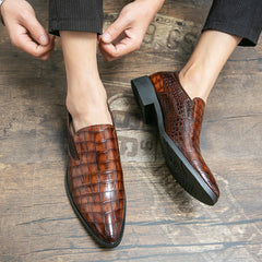 Men's Crocodile Print Pointed Toe Slip-On Formal Dress Shoes