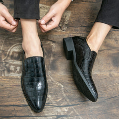 Men's Crocodile Print Pointed Toe Slip-On Formal Dress Shoes