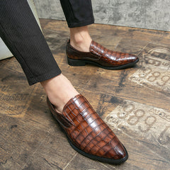 Men's Crocodile Print Pointed Toe Slip-On Formal Dress Shoes