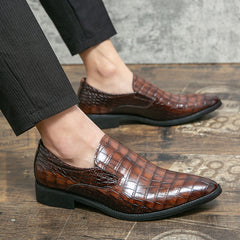 Men's Crocodile Print Pointed Toe Slip-On Formal Dress Shoes