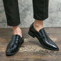 Men's Crocodile Print Pointed Toe Slip-On Formal Dress Shoes