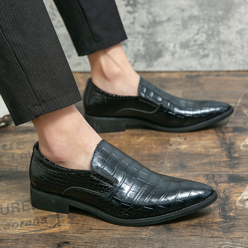 Men's Crocodile Print Pointed Toe Slip-On Formal Dress Shoes