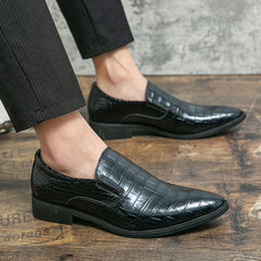 Men's Crocodile Print Pointed Toe Slip-On Formal Dress Shoes