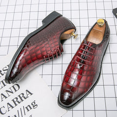 Men's Croc Printed Pointed Toe Formal Dress Shoes for Wedding Office
