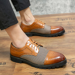 Men's Colorblock Cap Toe Brogue Formal Lace Up Dress Shoes