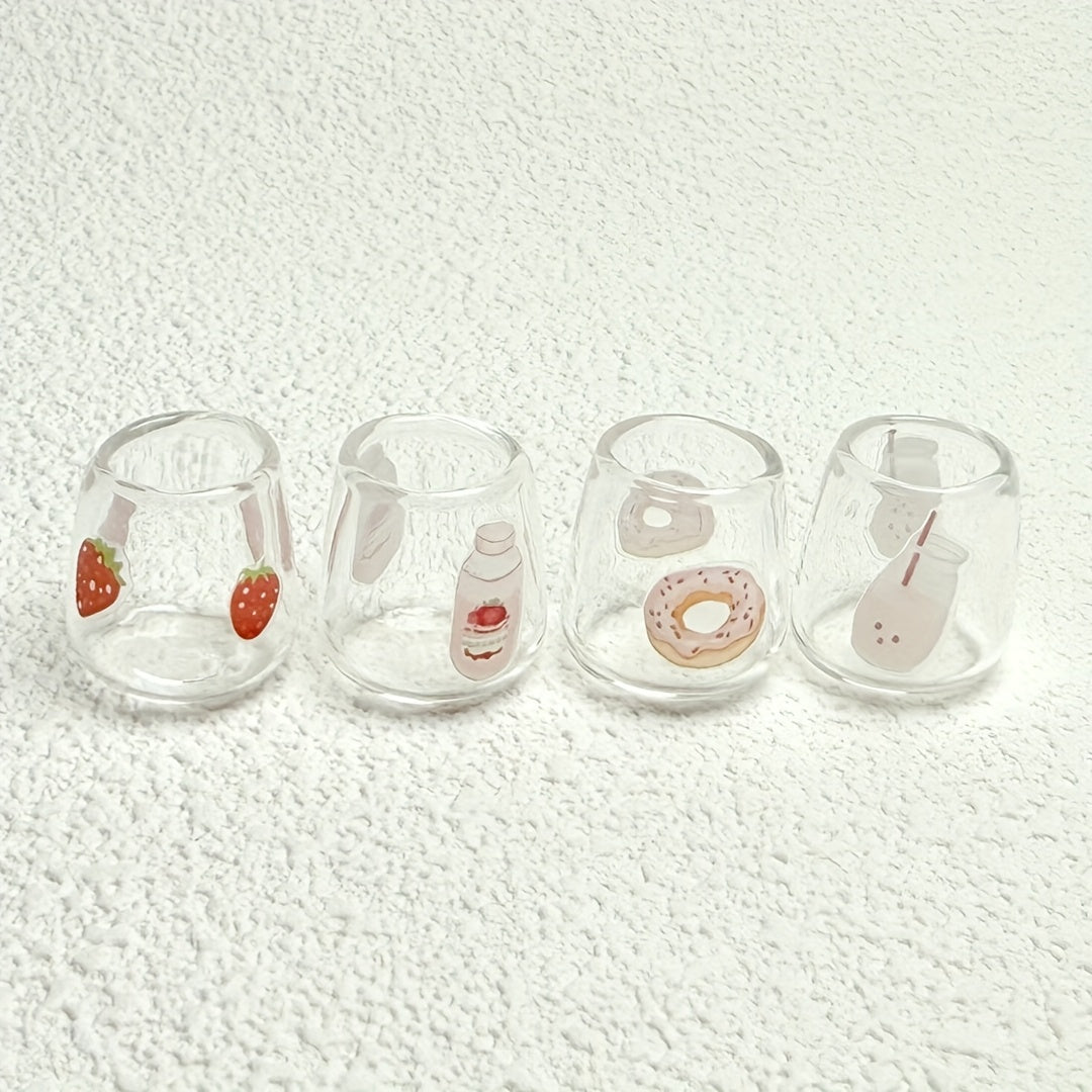4pcs Glass Cups with Floral Patterns for Dollhouse Kitchen