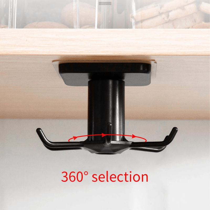 6 Hook Self Adhesive Kitchen Hooks for 360 Degree Rotation