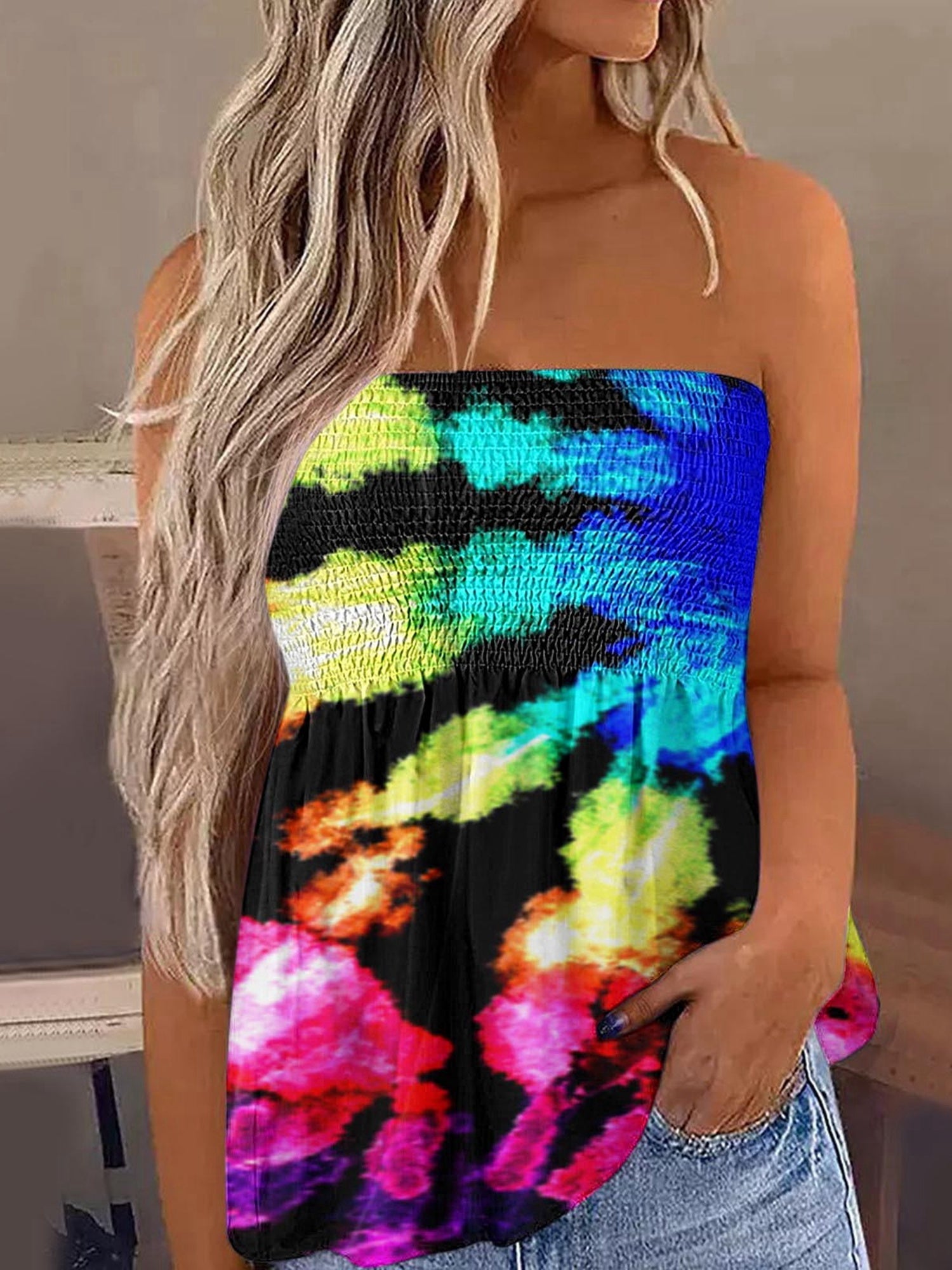Tie Dye Backless Tube Top Strapless Summer Loose Tube Top
