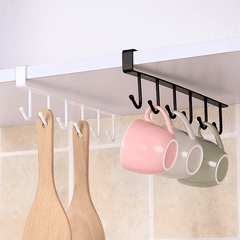 6-Hook Storage Shelf Under Cabinet Metal Mug Cup Hanger