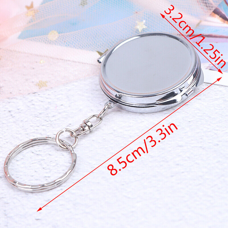 Metal Folding Mirror Key Ring Keychain Portable Compact Cosmetic