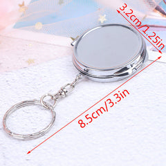 Metal Folding Mirror Key Ring Keychain Portable Compact Cosmetic