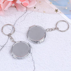 Metal Folding Mirror Key Ring Keychain Portable Compact Cosmetic