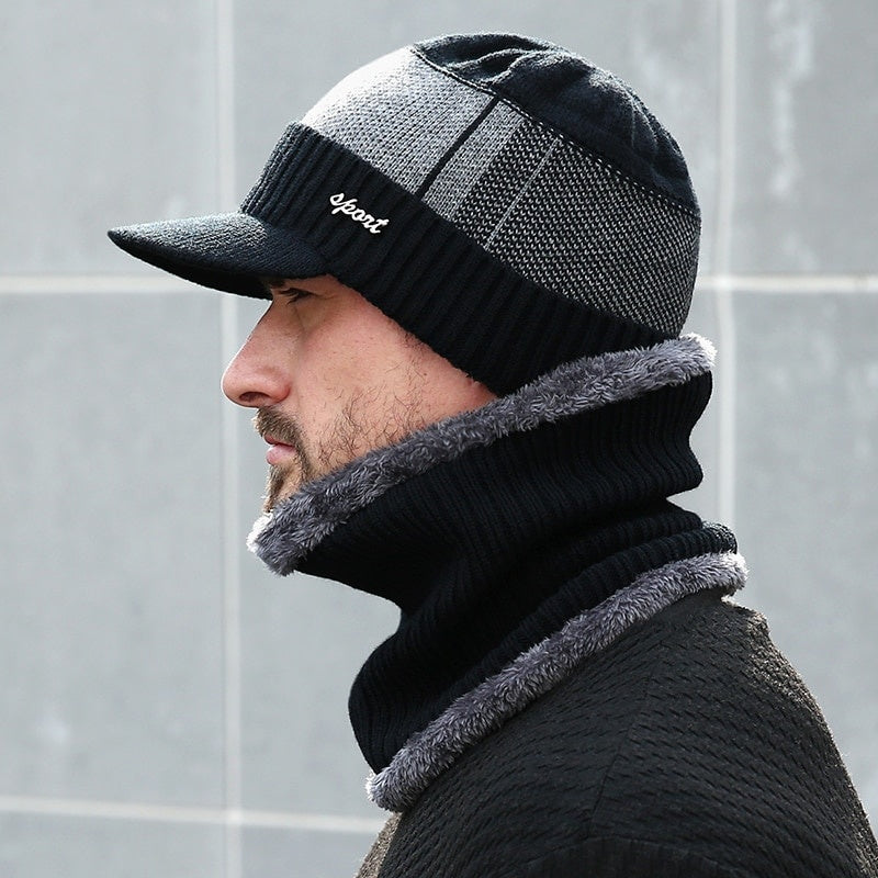 Winter Hats For Men Skullies Beanie Hat Winter Cap Men Women Wool Scarf Caps Set