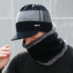 Winter Hats For Men Skullies Beanie Hat Winter Cap Men Women Wool Scarf Caps Set