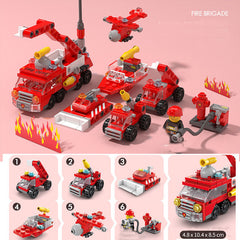142Pcs Fire Truck Building Blocks Sets, Car Model Toy