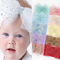 Mesh Bow Wide Headband Elastic Hair Band for Baby Boys and Girls
