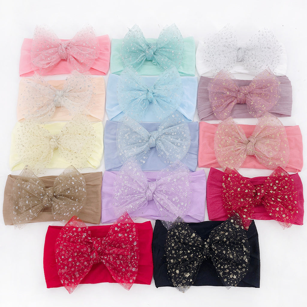 Mesh Bow Wide Headband Elastic Hair Band for Baby Boys and Girls