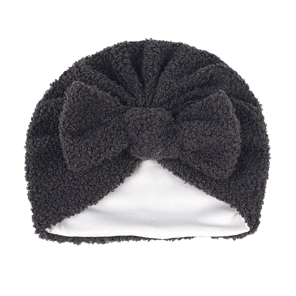 Newborn Toddler Plush Head Wrap Hat Solid Bow Turban Headband